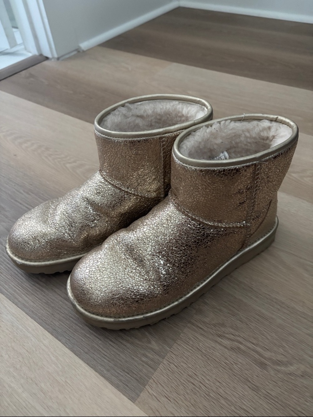 Metallic Gold UGG Short Sheepskin Boots